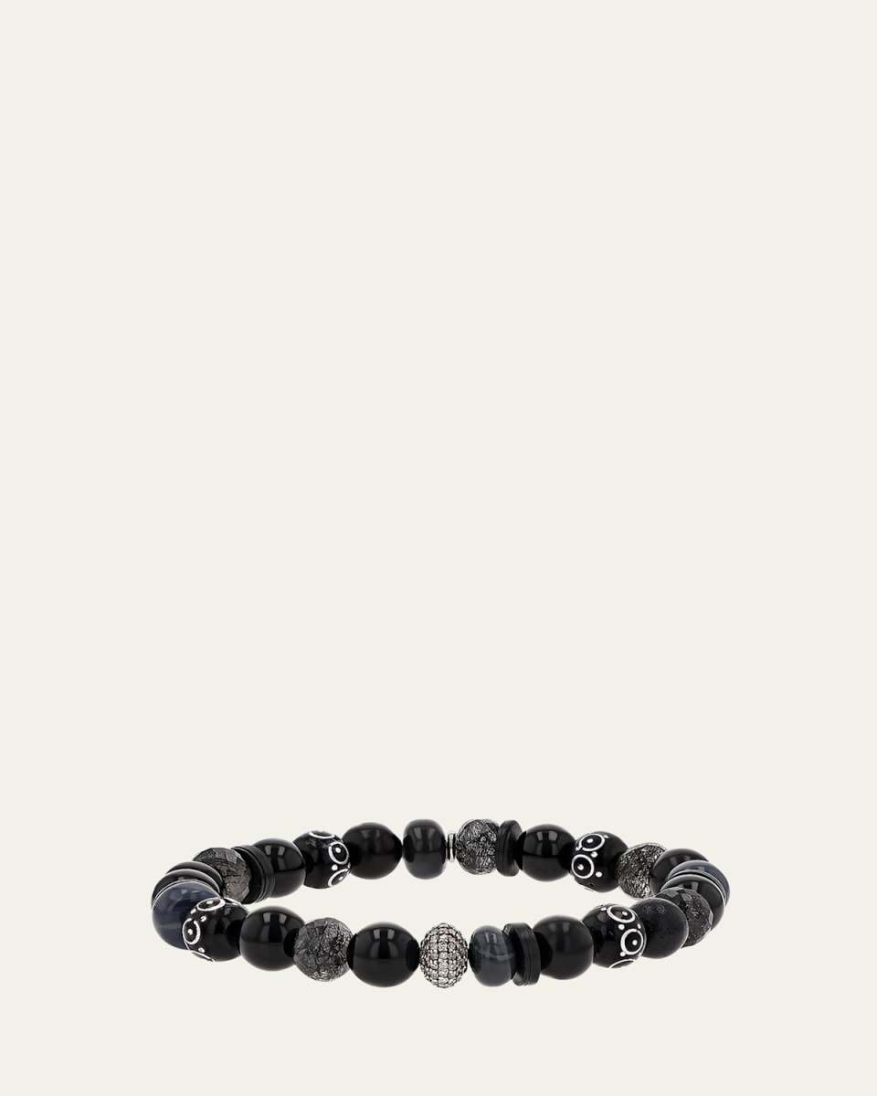 Black Mix 8mm Bead Bracelet with Pave Diamond Donut